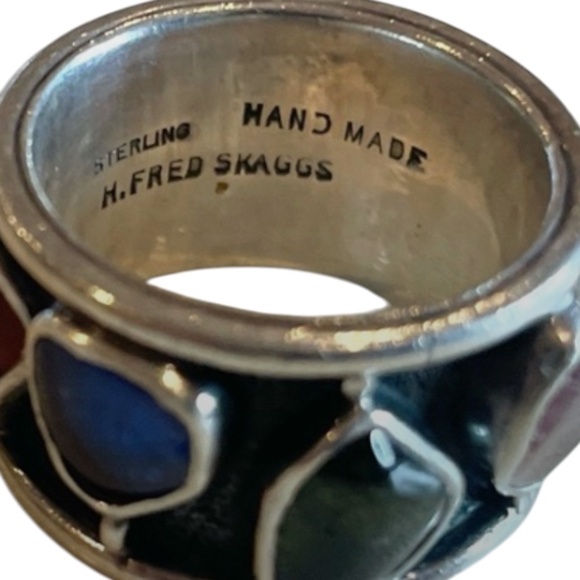 Modernist H. Fred Skaggs MCM Sterling Silver Signed Ring Multi Tourmaline Size 7 - Picture 13 of 15